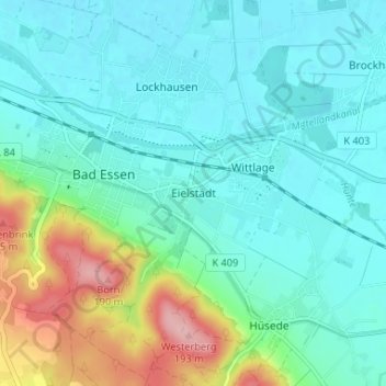 Mapa topográfico Eielstädt, altitud, relieve