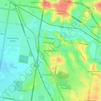 Mapa topográfico Hampton Park, altitud, relieve