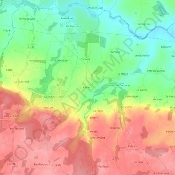 Mapa topográfico Kerhern, altitud, relieve