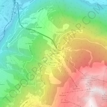 Mapa topográfico Les Lanches, altitud, relieve