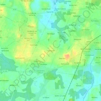 Mapa topográfico Locmiquel, altitud, relieve