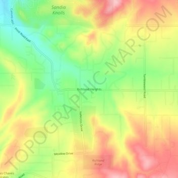 Mapa topográfico Richland Heights, altitud, relieve