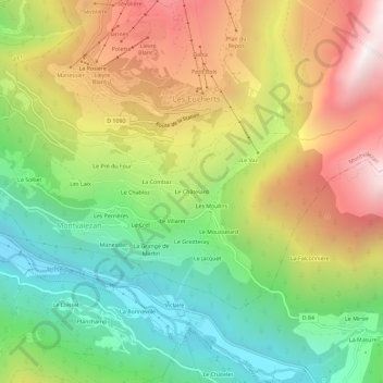 Mapa topográfico Le Châtelard, altitud, relieve