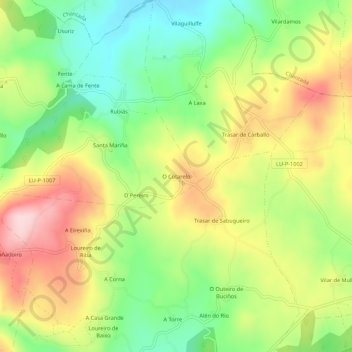 Mapa topográfico O Cotarelo, altitud, relieve