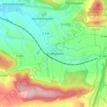 Mapa topográfico Harriehausen, altitud, relieve