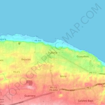 Mapa topográfico Isabela, altitud, relieve