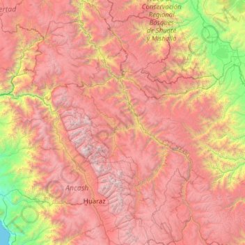 Mapa topográfico Mariscal Luzuriaga, altitud, relieve