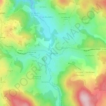Mapa topográfico Pontchareau, altitud, relieve