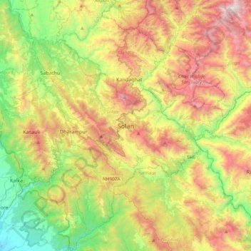 Mapa topográfico Solan, altitud, relieve