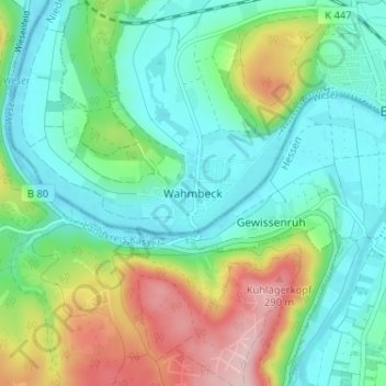 Mapa topográfico Wahmbeck, altitud, relieve