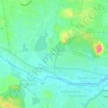 Mapa topográfico Greater Hyderabad Municipal Corporation Central Zone, altitud, relieve
