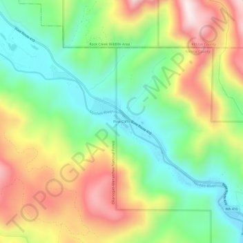 Mapa topográfico Pine Cliffs, altitud, relieve