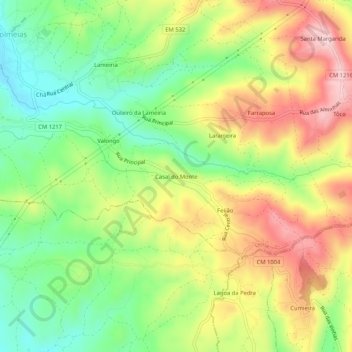 Mapa topográfico Casal do Monte, altitud, relieve