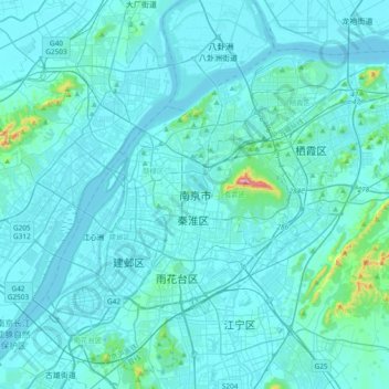 Mapa topográfico Nankin, altitud, relieve