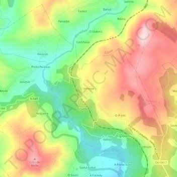 Mapa topográfico Ventosa, altitud, relieve