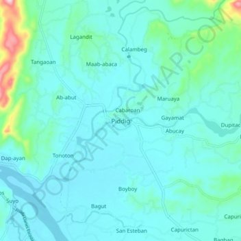 Mapa topográfico Piddig, altitud, relieve