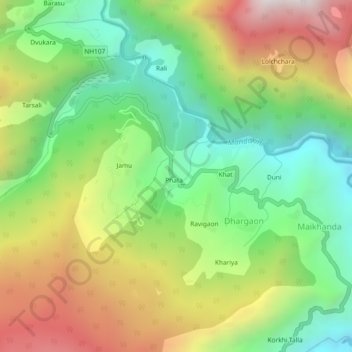 Mapa topográfico Phata, altitud, relieve