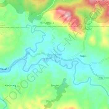 Mapa topográfico Anahawan, altitud, relieve