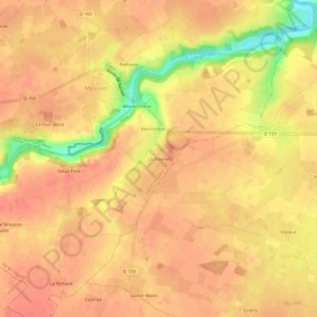 Mapa topográfico La Maynie, altitud, relieve