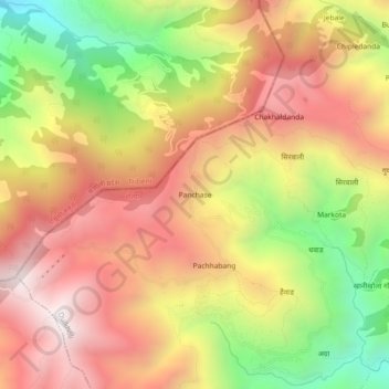 Mapa topográfico Panchase, altitud, relieve