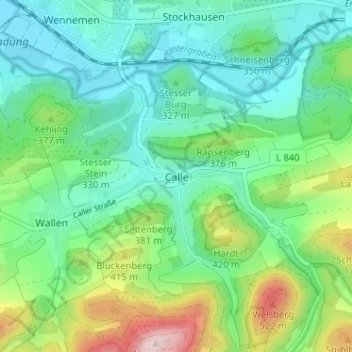 Mapa topográfico Calle, altitud, relieve