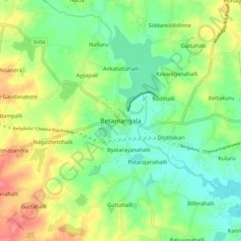 Mapa topográfico Betamangala, altitud, relieve