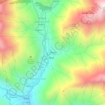 Mapa topográfico Scandosio, altitud, relieve