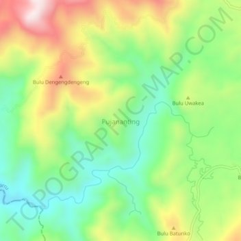 Mapa topográfico Pujananting, altitud, relieve