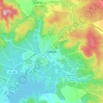 Mapa topográfico Tapalpa, altitud, relieve