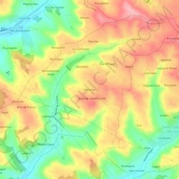 Mapa topográfico Mératou, altitud, relieve