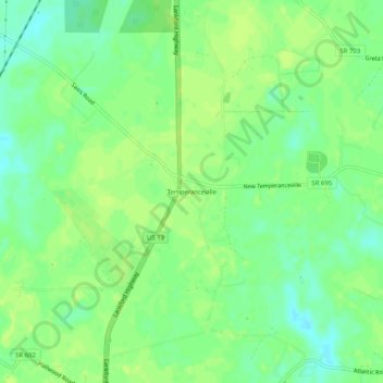 Mapa topográfico Temperanceville, altitud, relieve
