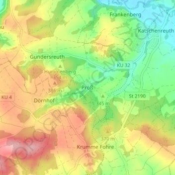 Mapa topográfico Proß, altitud, relieve