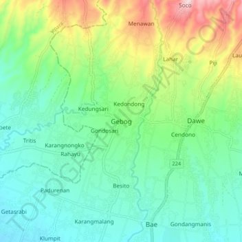 Mapa topográfico Gebog, altitud, relieve