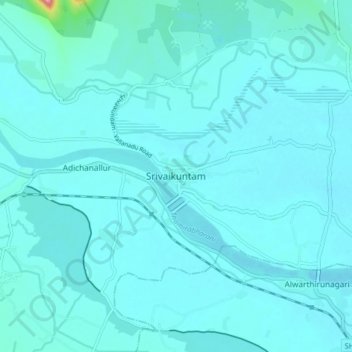 Mapa topográfico Srivaikuntam, altitud, relieve