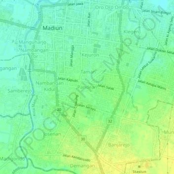 Mapa topográfico Pandean, altitud, relieve