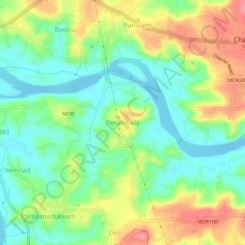 Mapa topográfico Perumbala, altitud, relieve