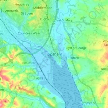 Mapa topográfico Topsham, altitud, relieve