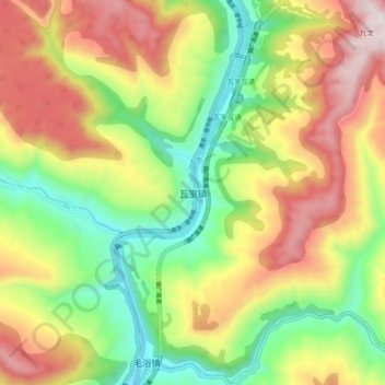 Mapa topográfico Washi, altitud, relieve