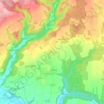 Mapa topográfico Sattelbach, altitud, relieve