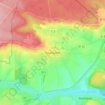 Mapa topográfico Tourouvre, altitud, relieve