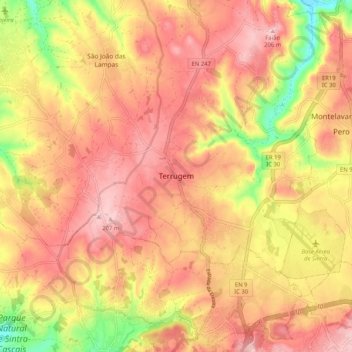 Mapa topográfico Terrugem, altitud, relieve