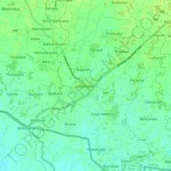Mapa topográfico Jaleshwar, altitud, relieve