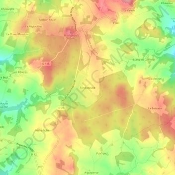 Mapa topográfico Fondadouse, altitud, relieve
