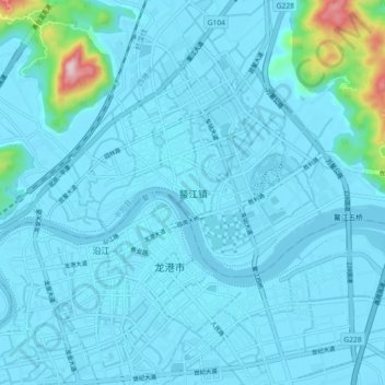 Mapa topográfico Aojiang, altitud, relieve
