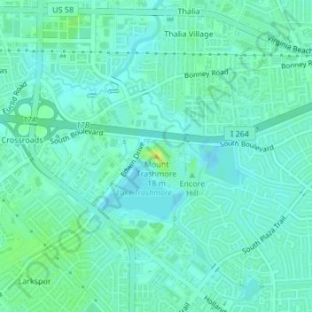 Mapa topográfico Mount Trashmore, altitud, relieve