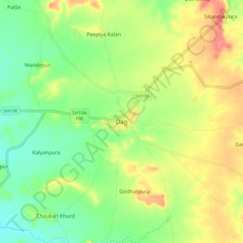 Mapa topográfico Dag, altitud, relieve