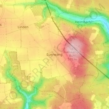 Mapa topográfico Euerwang, altitud, relieve
