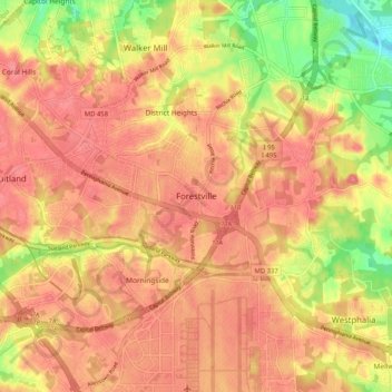 Mapa topográfico Forestville, altitud, relieve