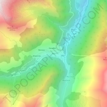 Mapa topográfico Tuto, altitud, relieve