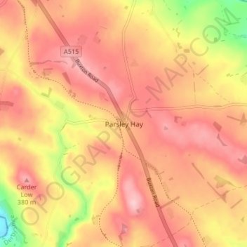 Mapa topográfico Parsley Hay, altitud, relieve